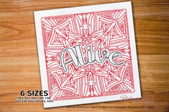 Alive Word Redwork Embroidery