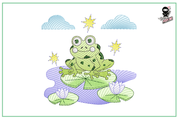 Cute Baby Frog Embroidery for Kids