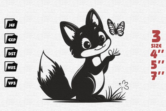 Cute Fox with Butterfly Embroidery