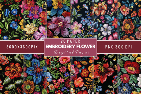 Embroidery Flower Seamless Digital Paper