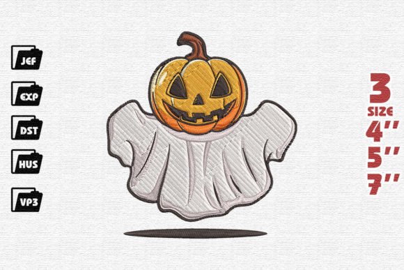 Ghost Boo with Pumpkin Face Embroidery