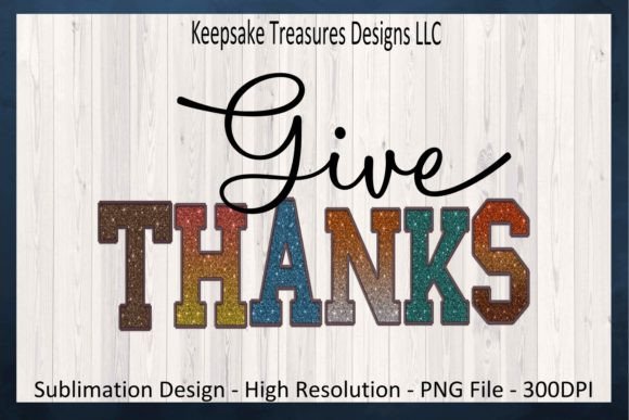 Give Thanks Glitter Faux Embroidery