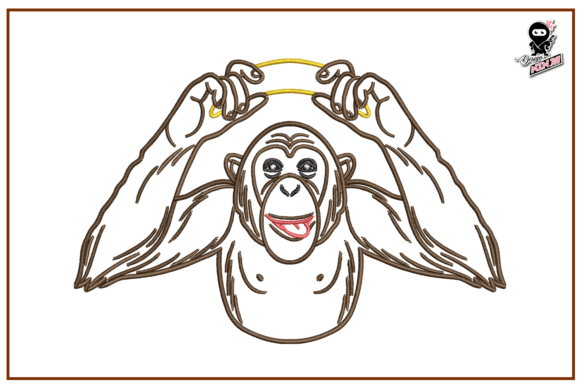 Monkey with Banana, Animal Embroidery