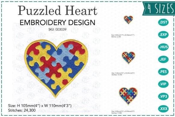 Puzzled Heart Embroidery Design