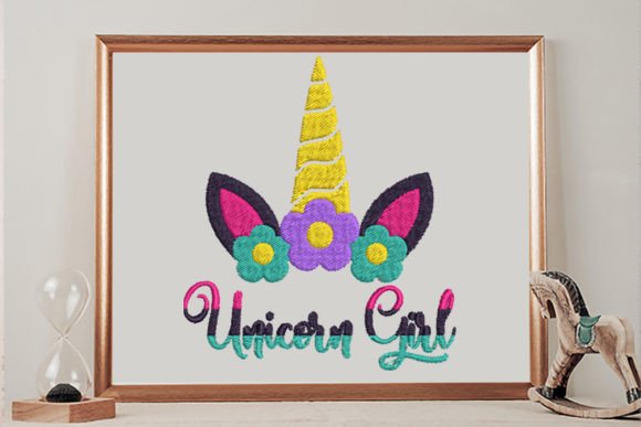 Unicorn Girl, Head, Birthday Embroidery