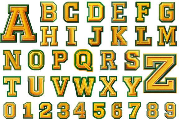 Varsity Yellow Green Embroidery Alphabet